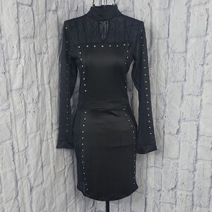 Yandy Black Long Sleeve Dress with Stud Accents Large NWOT